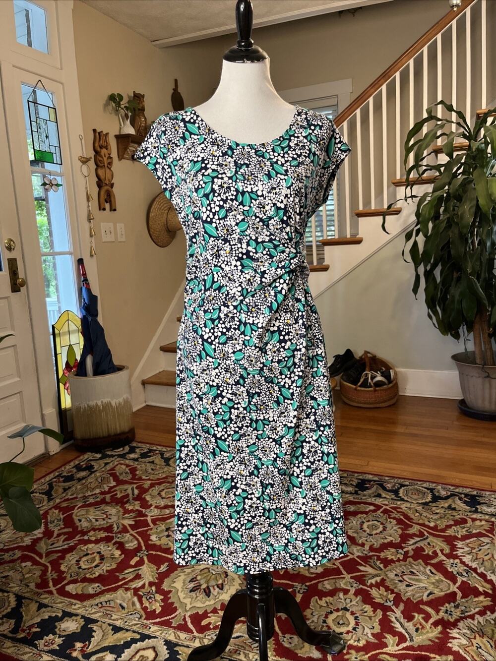 NEW Lands End Dress M 10-12 Faux Wrap Floral Cotton Jersey Modal Knit Midi